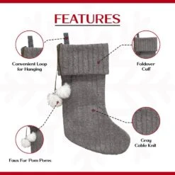 20 In. Gray Cable Knit Christmas Stocking With Faux Fur Pom Poms 3-pack -Christmas Decor Shop new traditions simplify your holiday christmas stockings 1209334 3dd3 1f 1000