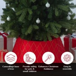 New Traditions 26 In Red Satin Christmas Tree Collar With Red Glitter Lattice Pattern -Christmas Decor Shop new traditions simplify your holiday christmas tree collars 2265082 3dd 31 1000