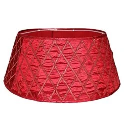 New Traditions 26 In Red Satin Christmas Tree Collar With Red Glitter Lattice Pattern