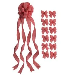 New Traditions 53 In Red Herringbone Print Christmas Tree Topper With 12 Matching Mini Bows