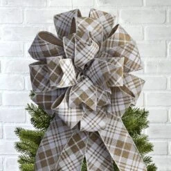Natural Linen And White Large Plaid Ribbon Christmas Tree Topper Bow And 12 Mini Bows (13-Pieces) -Christmas Decor Shop new traditions simplify your holiday christmas tree toppers 49995122dd 1f 1000