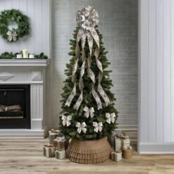 Natural Linen And White Large Plaid Ribbon Christmas Tree Topper Bow And 12 Mini Bows (13-Pieces) -Christmas Decor Shop new traditions simplify your holiday christmas tree toppers 49995122dd 44 1000