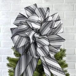 Ivory And Black Large Ivory Ribbon Christmas Tree Topper Bow And 12 Mini Bows, Stripe Print (13-Pieces) -Christmas Decor Shop new traditions simplify your holiday christmas tree toppers 49995126dd 1f 1000