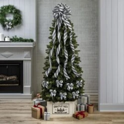 Ivory And Black Large Ivory Ribbon Christmas Tree Topper Bow And 12 Mini Bows, Stripe Print (13-Pieces) -Christmas Decor Shop new traditions simplify your holiday christmas tree toppers 49995126dd 44 1000