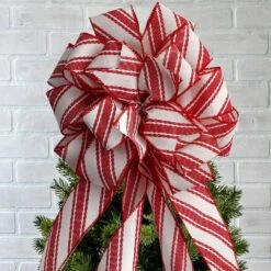 53 In. Ivory And Red Stripe Bow Christmas Tree Topper With 12 Matching Mini Bows -Christmas Decor Shop new traditions simplify your holiday christmas tree toppers 49995127dd 1f 1000
