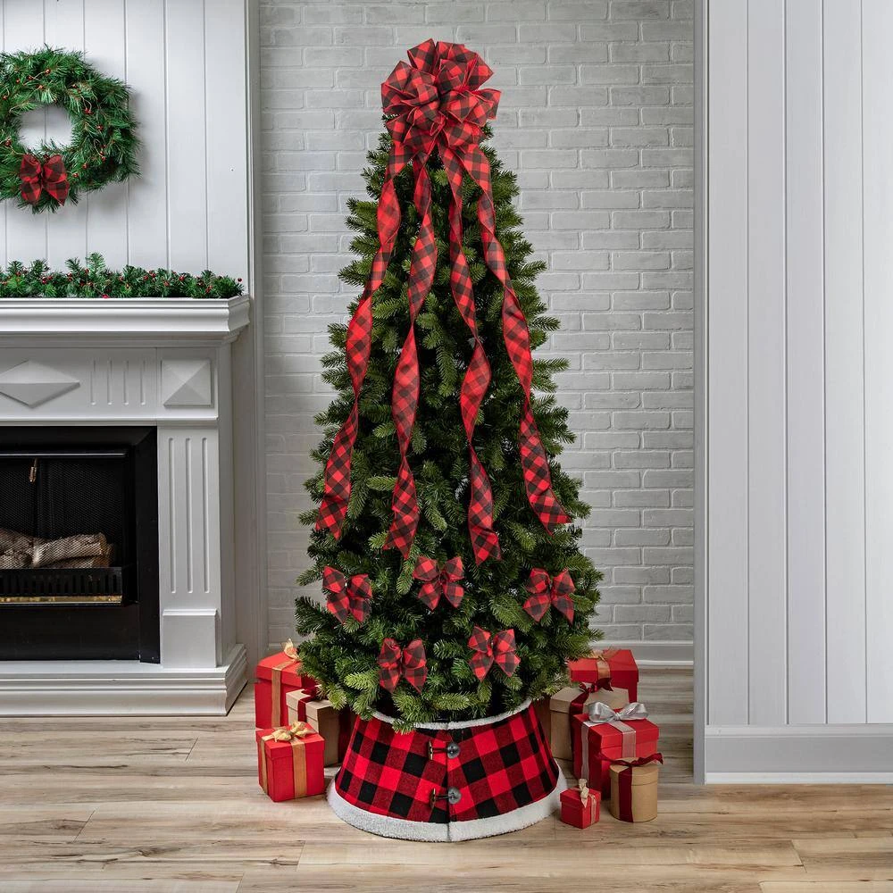 Christmas Tree Topper Bow And 12 Mini Bows Red And Black Buffalo Check Plaid Ribbon 5 Christmas Tree Topper Bow And 12 Mini Bows Red And Black Buffalo Check Plaid Ribbon - Image 3