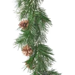9 Ft. Cashmere Pine Battery Operated Pre-Lit LED Artificial Christmas Garland With Snowy Branches And Pinecones -Christmas Decor Shop noble house christmas garland 54838 4f 1000