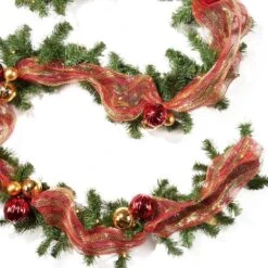 9 Ft. Green Battery Operated Pre-Lit Warm White LED Noble Fir Pre-Decorated Artificial Christmas Garland -Christmas Decor Shop noble house christmas garland 70157 1f 1000