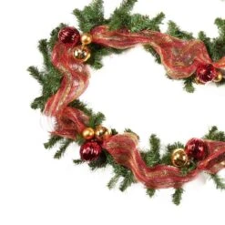 9 Ft. Green Battery Operated Pre-Lit Warm White LED Noble Fir Pre-Decorated Artificial Christmas Garland -Christmas Decor Shop noble house christmas garland 70157 4f 1000