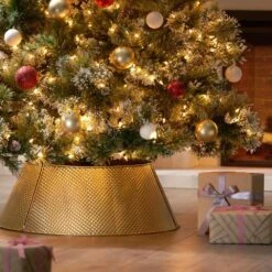 Hartselle 26 In. Gold Metal Christmas Tree Collar -Christmas Decor Shop noble house christmas tree skirts 107663 31 1000