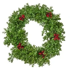 Senoia 26 In. Artificial Boxwood And Berries Wreath