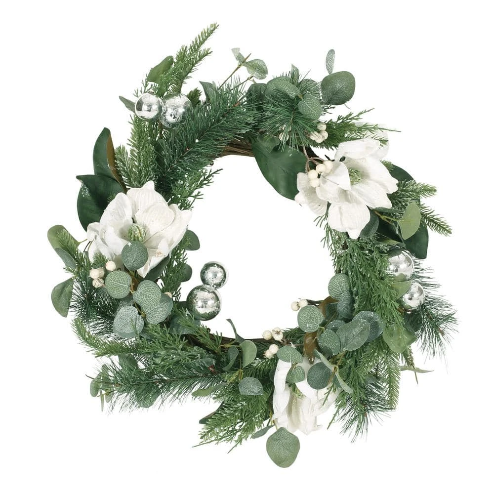 Torelli 21.75 In. Eucalyptus And Pine Artificial Christmas Wreath With Magnolias 3 Torelli 21.75 In. Eucalyptus And Pine Artificial Christmas Wreath With Magnolias