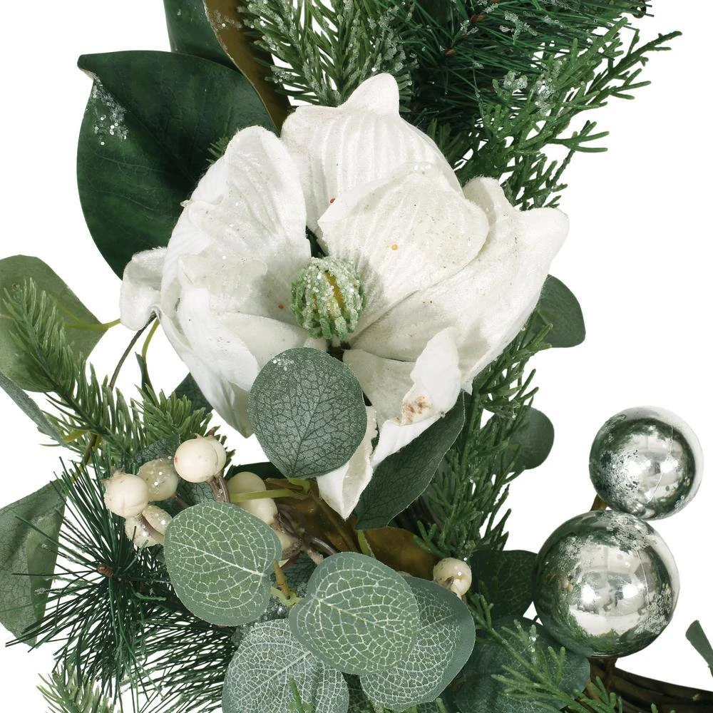 Torelli 21.75 In. Eucalyptus And Pine Artificial Christmas Wreath With Magnolias 6 Torelli 21.75 In. Eucalyptus And Pine Artificial Christmas Wreath With Magnolias - Image 4