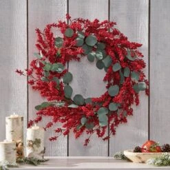 Donway 29 In. Eucalyptus Artificial Christmas Wreath With Berries -Christmas Decor Shop noble house christmas wreaths 107804 31 1000