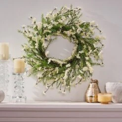 Mina 30 In. Plum Blossom Artificial Christmas Wreath -Christmas Decor Shop noble house christmas wreaths 107818 44 1000