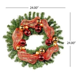 24 In. Pre-Lit LED Artificial Christmas Wreath With Gold And Red Ornaments 13 24 In. Pre-Lit LED Artificial Christmas Wreath With Gold And Red Ornaments -Christmas Decor Shop noble house christmas wreaths 70156 1f 1000