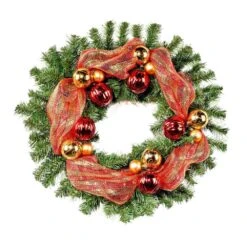 24 In. Pre-Lit LED Artificial Christmas Wreath With Gold And Red Ornaments 12 24 In. Pre-Lit LED Artificial Christmas Wreath With Gold And Red Ornaments -Christmas Decor Shop noble house christmas wreaths 70156 4f 1000
