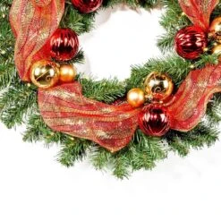 24 In. Pre-Lit LED Artificial Christmas Wreath With Gold And Red Ornaments 16 24 In. Pre-Lit LED Artificial Christmas Wreath With Gold And Red Ornaments -Christmas Decor Shop noble house christmas wreaths 70156 76 1000