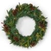 24 In. Green Battery Operated Pre-Lit Warm White LED Mixed Pine Artificial Christmas Wreath With Pine Cones And Berries 2 24 In. Green Battery Operated Pre-Lit Warm White LED Mixed Pine Artificial Christmas Wreath With Pine Cones And Berries -Christmas Decor Shop noble house christmas wreaths 83581 64 1000