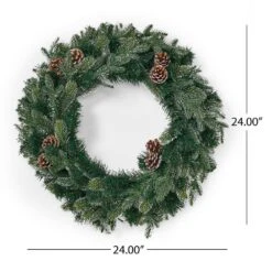 24 In. Green Battery Operated Pre-Lit Warm White LED Mixed Spruce Artificial Christmas Wreath With Pine Cones -Christmas Decor Shop noble house christmas wreaths 83822 1f 1000