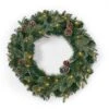 24 In. Green Battery Operated Pre-Lit Warm White LED Mixed Spruce Artificial Christmas Wreath With Pine Cones -Christmas Decor Shop noble house christmas wreaths 83822 64 1000