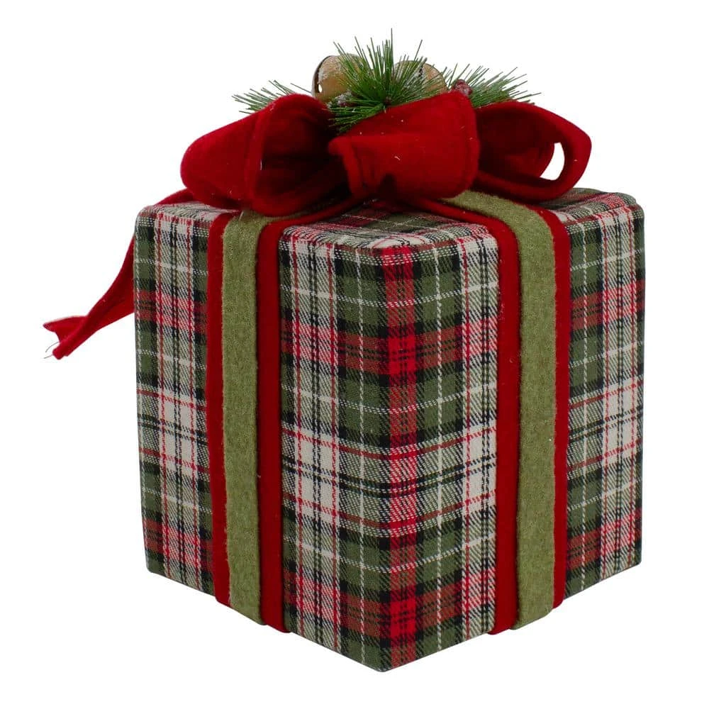Northlight 9 In. Red And Green Plaid Christmas Present Decoration With Bow 5 Northlight 9 In. Red And Green Plaid Christmas Present Decoration With Bow - Image 3
