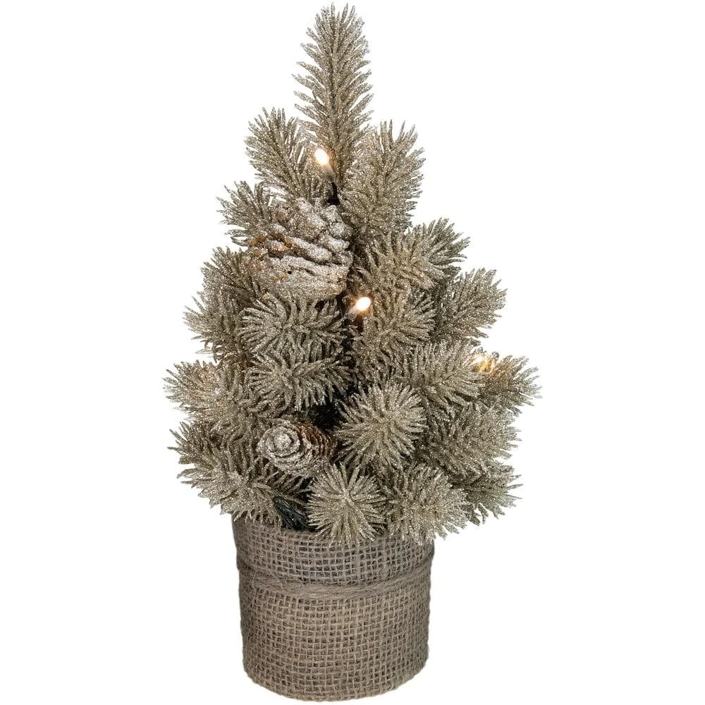 Northlight 12 In. LED Pre-lit Gold Metallic Glitter Artificial Christmas Tree With Burlap Base - Clear Lights 5 Northlight 12 In. LED Pre-lit Gold Metallic Glitter Artificial Christmas Tree With Burlap Base - Clear Lights - Image 3