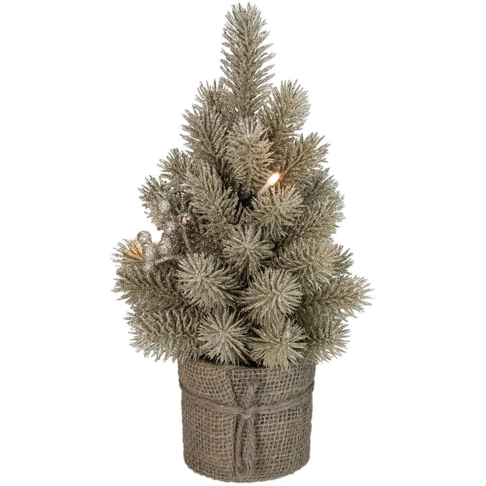 Northlight 12 In. LED Pre-lit Gold Metallic Glitter Artificial Christmas Tree With Burlap Base - Clear Lights 3 Northlight 12 In. LED Pre-lit Gold Metallic Glitter Artificial Christmas Tree With Burlap Base - Clear Lights