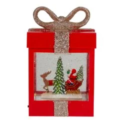 Northlight 7 In. Lighted Red Gift Box Christmas Snow Globe With Santa And Reindeer -Christmas Decor Shop northlight christmas centerpieces 34316721 4f 1000