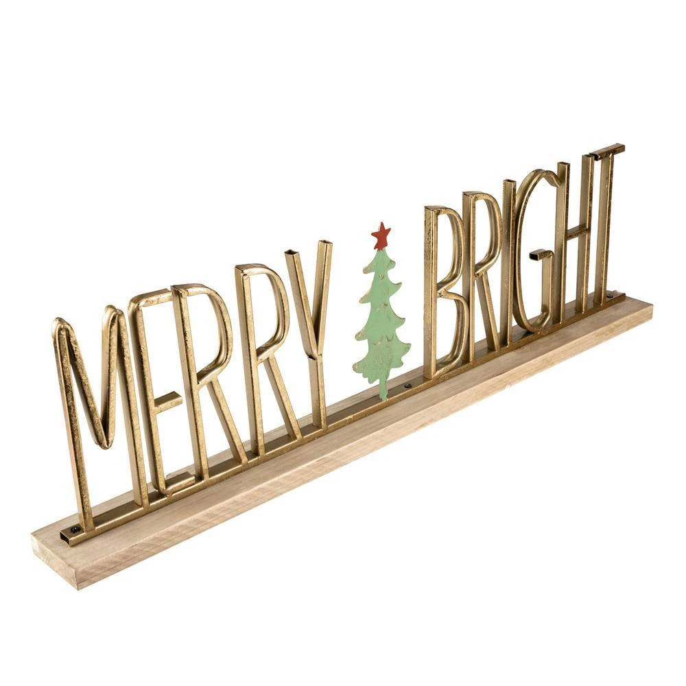 Northlight 23 .5" Gold Merry Bright Christmas Table Centerpiece 4 Northlight 23 .5" Gold Merry Bright Christmas Table Centerpiece - Image 2