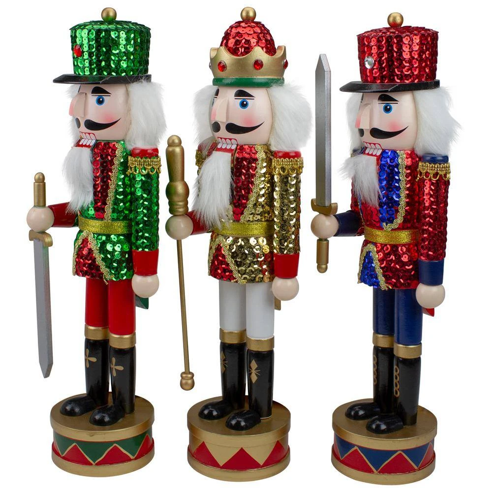 Northlight 14 In. Wooden Sequin Jacket Christmas Nutcracker Set Of 3 5 Northlight 14 In. Wooden Sequin Jacket Christmas Nutcracker Set Of 3 - Image 3