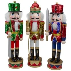 Northlight 14 In. Wooden Sequin Jacket Christmas Nutcracker Set Of 3