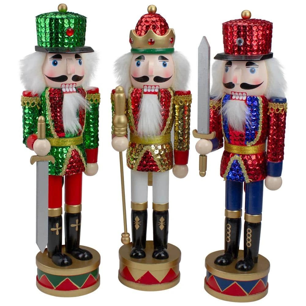 Northlight 14 In. Wooden Sequin Jacket Christmas Nutcracker Set Of 3 3 Northlight 14 In. Wooden Sequin Jacket Christmas Nutcracker Set Of 3
