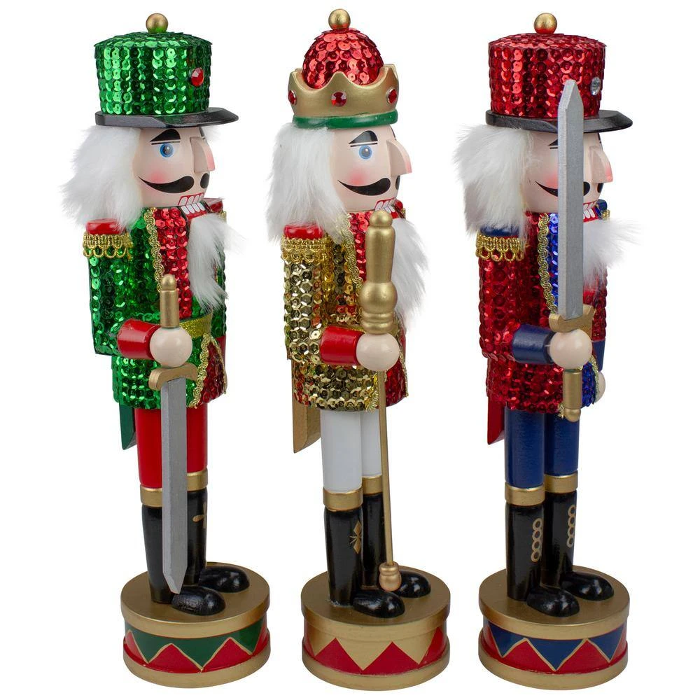 Northlight 14 In. Wooden Sequin Jacket Christmas Nutcracker Set Of 3 4 Northlight 14 In. Wooden Sequin Jacket Christmas Nutcracker Set Of 3 - Image 2