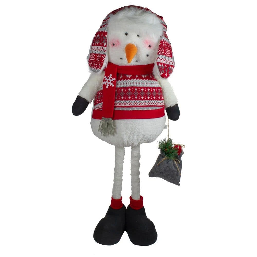 Northlight Plush Snowman With A Bag Of Present And Telescopic Legs Christmas Figure-33" 3 Northlight Plush Snowman With A Bag Of Present And Telescopic Legs Christmas Figure-33"