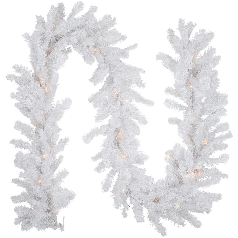 Northlight 9 Ft. X 8 In. Pre-Lit Snow White Artificial Christmas Garland With Clear Lights 3 Northlight 9 Ft. X 8 In. Pre-Lit Snow White Artificial Christmas Garland With Clear Lights