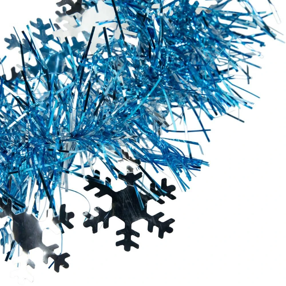 Northlight 12 Ft. Unlit Blue With Silver Snowflakes Christmas Tinsel Garland 6 Northlight 12 Ft. Unlit Blue With Silver Snowflakes Christmas Tinsel Garland - Image 4