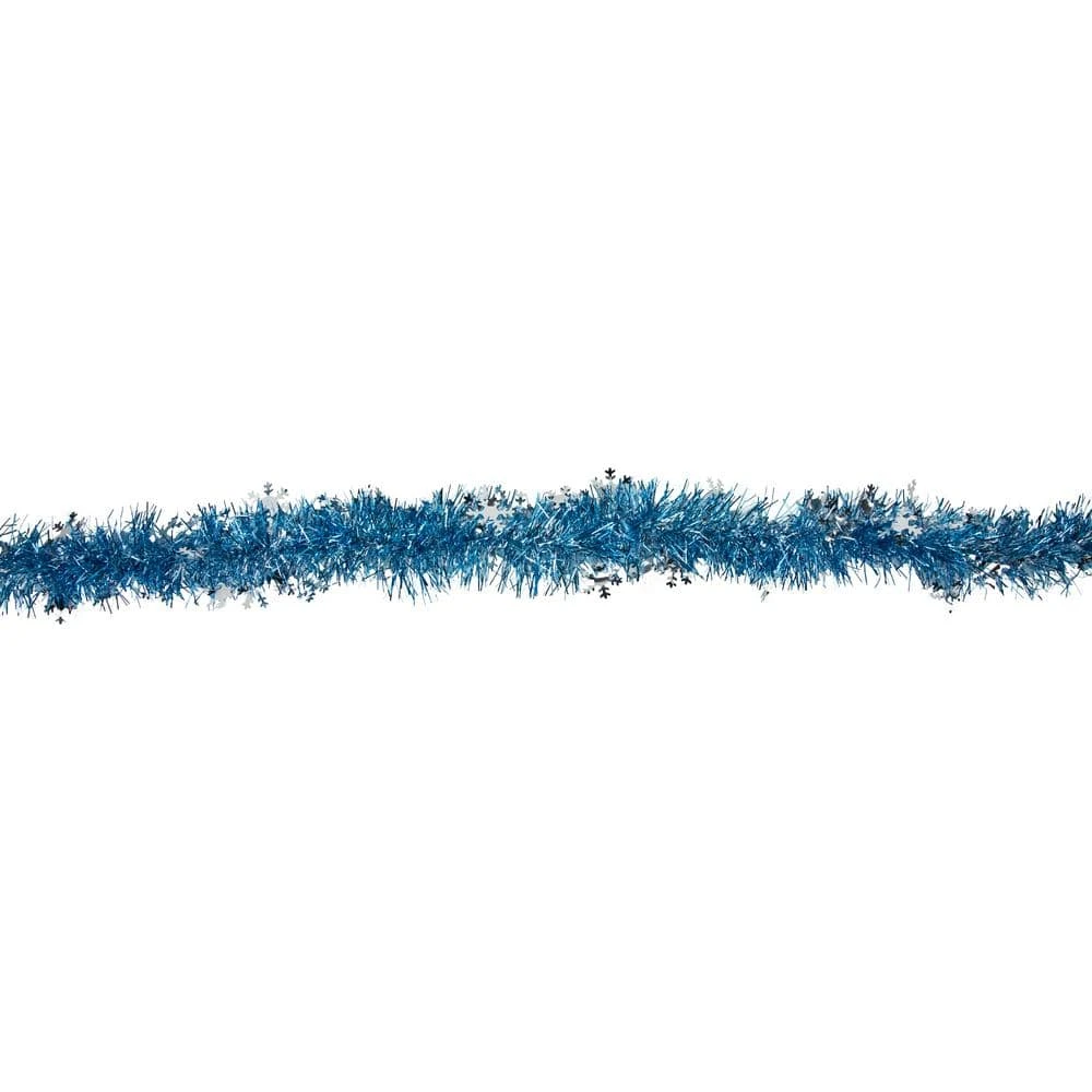 Northlight 12 Ft. Unlit Blue With Silver Snowflakes Christmas Tinsel Garland 5 Northlight 12 Ft. Unlit Blue With Silver Snowflakes Christmas Tinsel Garland - Image 3