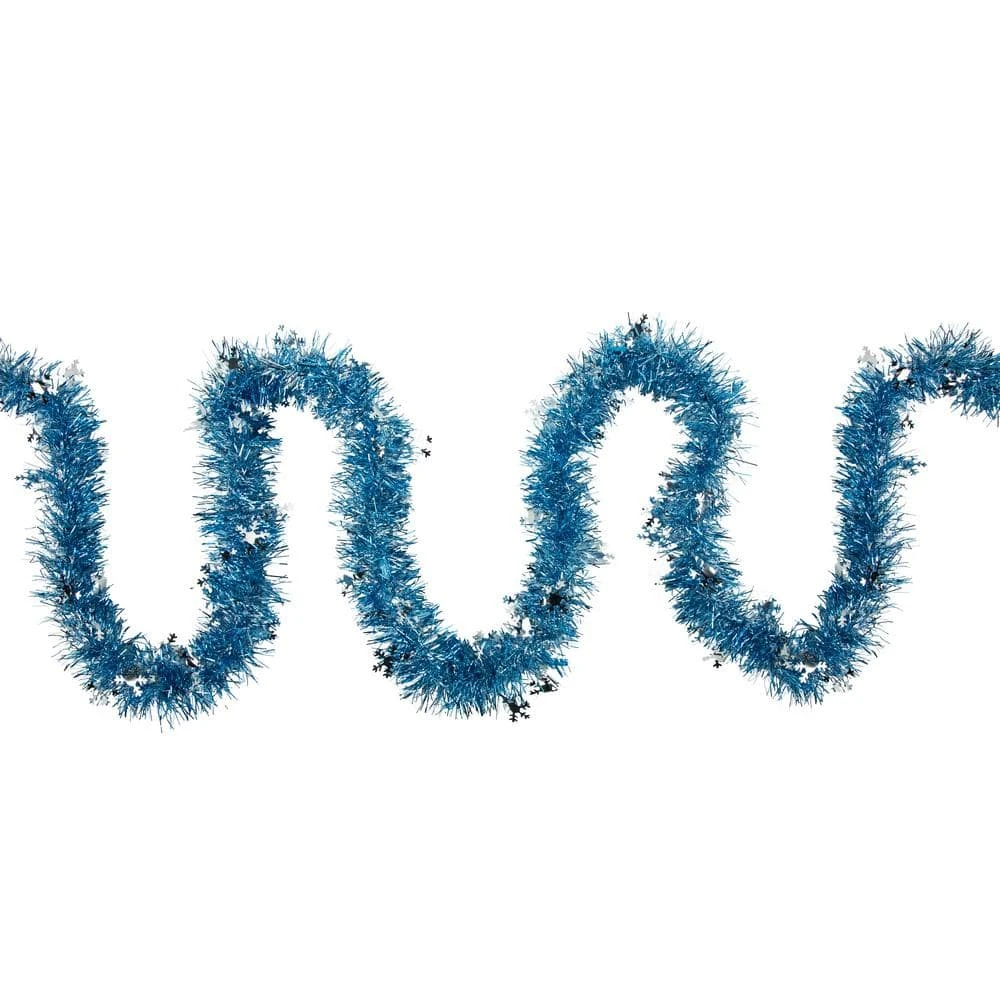 Northlight 12 Ft. Unlit Blue With Silver Snowflakes Christmas Tinsel Garland 3 Northlight 12 Ft. Unlit Blue With Silver Snowflakes Christmas Tinsel Garland