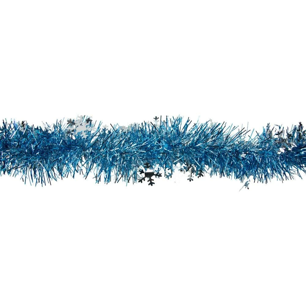 Northlight 12 Ft. Unlit Blue With Silver Snowflakes Christmas Tinsel Garland 4 Northlight 12 Ft. Unlit Blue With Silver Snowflakes Christmas Tinsel Garland - Image 2