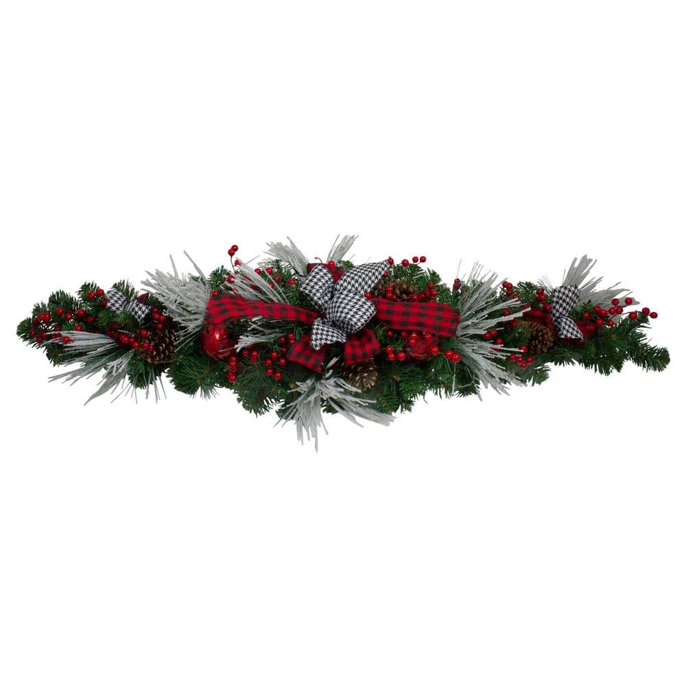 Northlight 52 In. Houndstooth Bows And Berries Artificial Christmas Swag Unlit 3 Northlight 52 In. Houndstooth Bows And Berries Artificial Christmas Swag Unlit