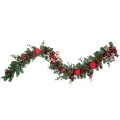 Northlight 6 Ft. Green Pine Artificial Christmas Garland With Plaid Ornaments And Bows