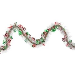 Northlight 50 Ft. Christmas HO HO HO Wrapped Tinsel Commercial Garland-50 Ft. X 2.5 In. White Red And Green-Unlit