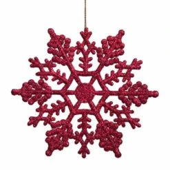 Northlight Glitter Snowflake Christmas Ornaments-4 In. (100mm)-Berry Pink-24ct