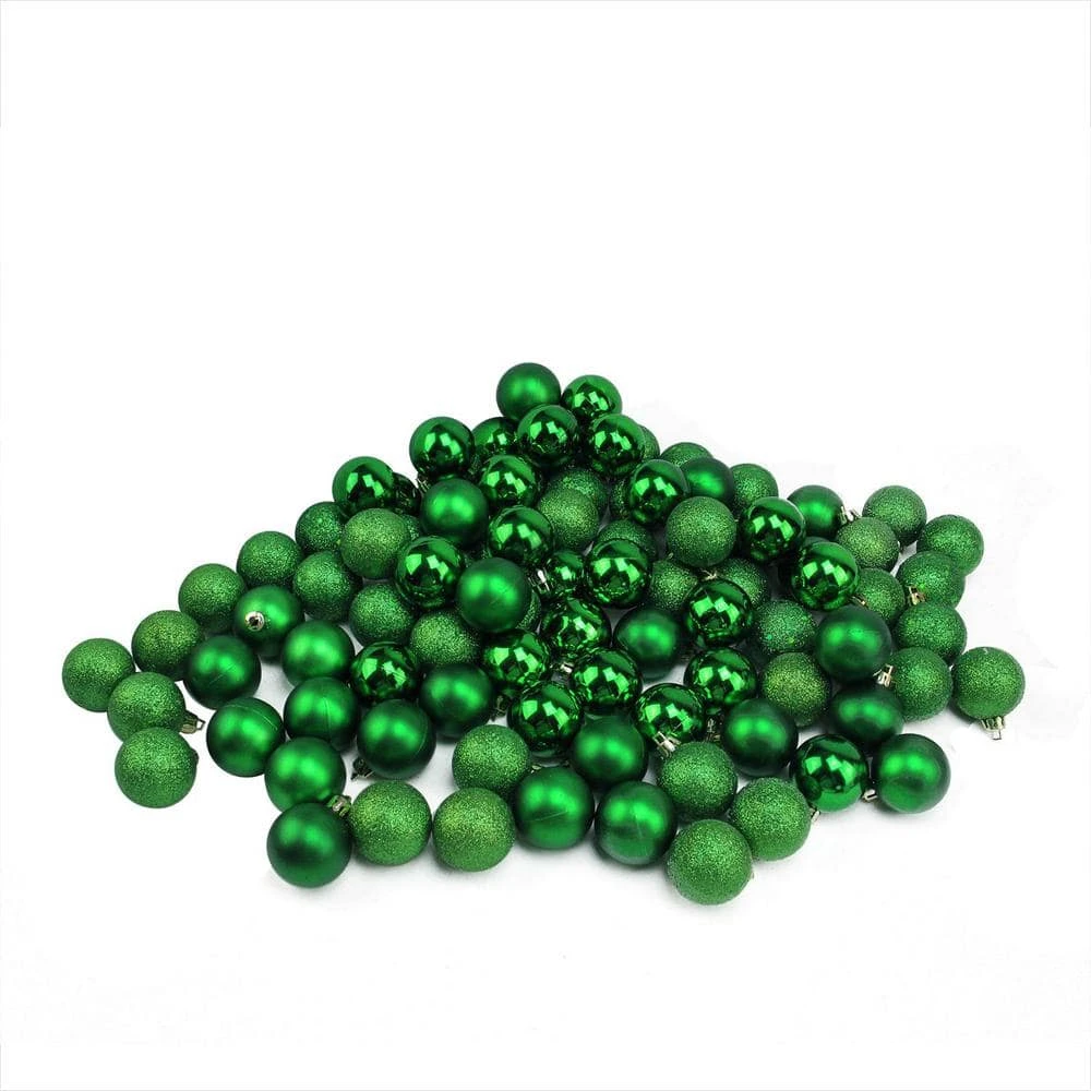 Northlight Xmas Green Shatterproof 4-Finish Christmas Ball Ornaments (96-Count) 3 Northlight Xmas Green Shatterproof 4-Finish Christmas Ball Ornaments (96-Count)