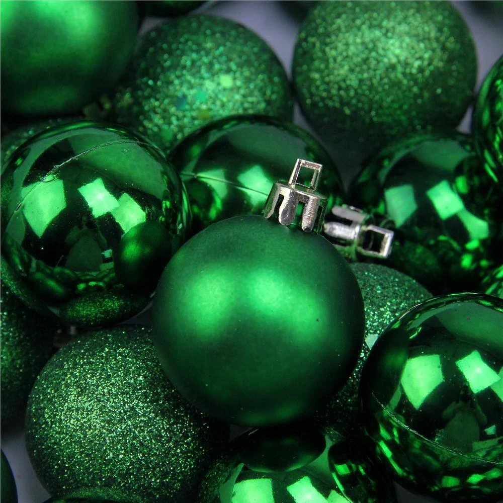 Northlight Xmas Green Shatterproof 4-Finish Christmas Ball Ornaments (96-Count) 4 Northlight Xmas Green Shatterproof 4-Finish Christmas Ball Ornaments (96-Count) - Image 2