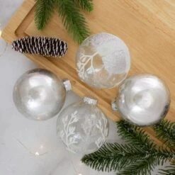 Northlight 3.25 In. (80 Mm) Silver And Clear Glass 2 Christmas Ball Ornaments (4-Pack) -Christmas Decor Shop northlight christmas ornament sets 34313340 31 1000