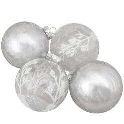 Northlight 3.25 In. (80 Mm) Silver And Clear Glass 2 Christmas Ball Ornaments (4-Pack)