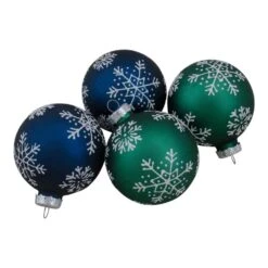 Northlight 2.5 In. Dark Blue And Green Glass Matte Christmas Ball Ornaments Set Of 4