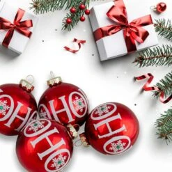 Northlight 3.25 In. (80mm) Red Ho Ho Ho Glass Ball Christmas Ornaments Set Of 4 -Christmas Decor Shop northlight christmas ornament sets 34313364 31 1000